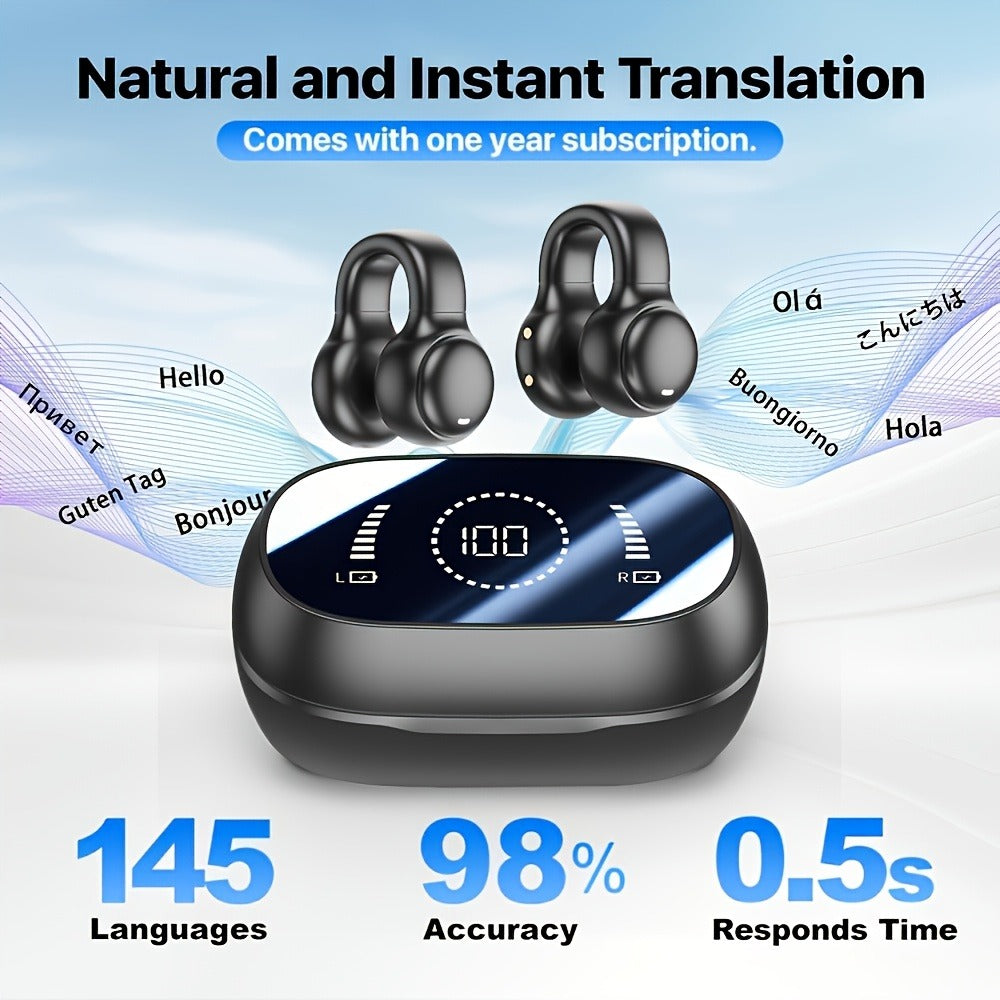 Open-Ear AI Translation Earbuds 144 Languages Real-Time Translator, Wireless Translator Headphones USB-C Charging