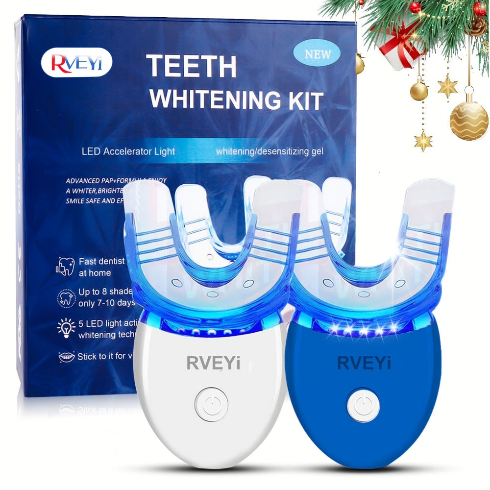 White or Blue Five-LED Teeth Whitening Kit with Five Gel Syringes and 10.8 cm Mouthpiece Device