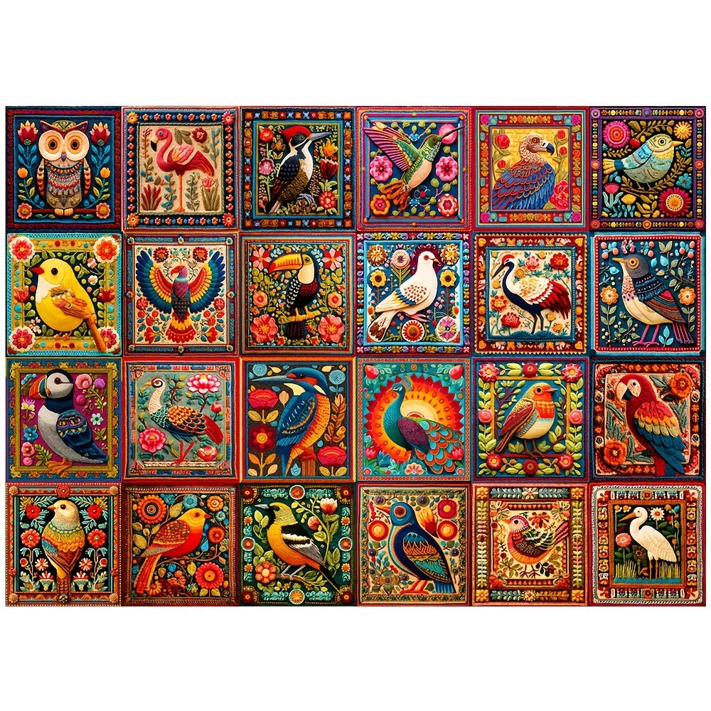 1000-Piece Bird Crochet Jigsaw Puzzle for Adults with Lettered Backs and Full-Color Reference Poster