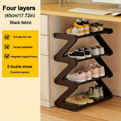 Four-Tier Z-Frame Shoe Rack with Metal Tubes in Graphite Black, Dawn Pink, Gray or Breeze Blue