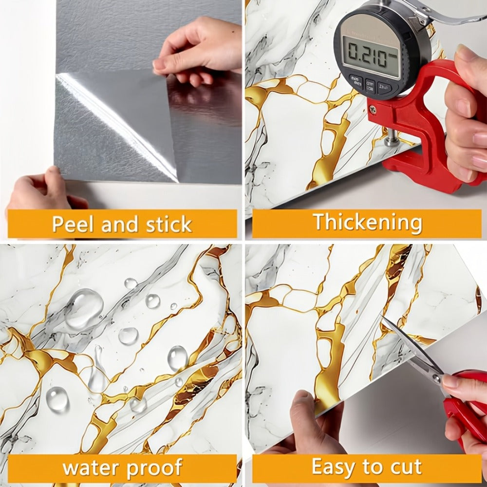 Marble Gold-Vein Wall Tile Sticker Set with 30 cm Panels, Four Colors and 50- or 100-Piece Packs