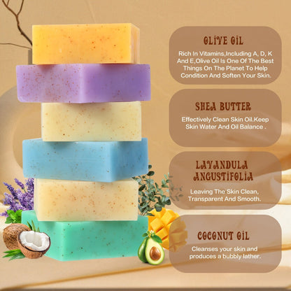 VZTI Handmade Bar Soap Set with Three-Piece Scent Trios or 122g Six-Bar Assortment in Six Scents