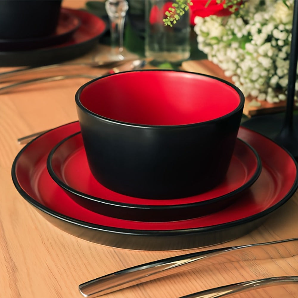 Ceramic Dinnerware Set for 4 – Porcelain Plates Bowls Cups Matte Finish Dishwasher Microwave Oven Safe Stoneware Tableware Scratch Resistant for Restaurant Kitchen Wedding Anniversary Gift