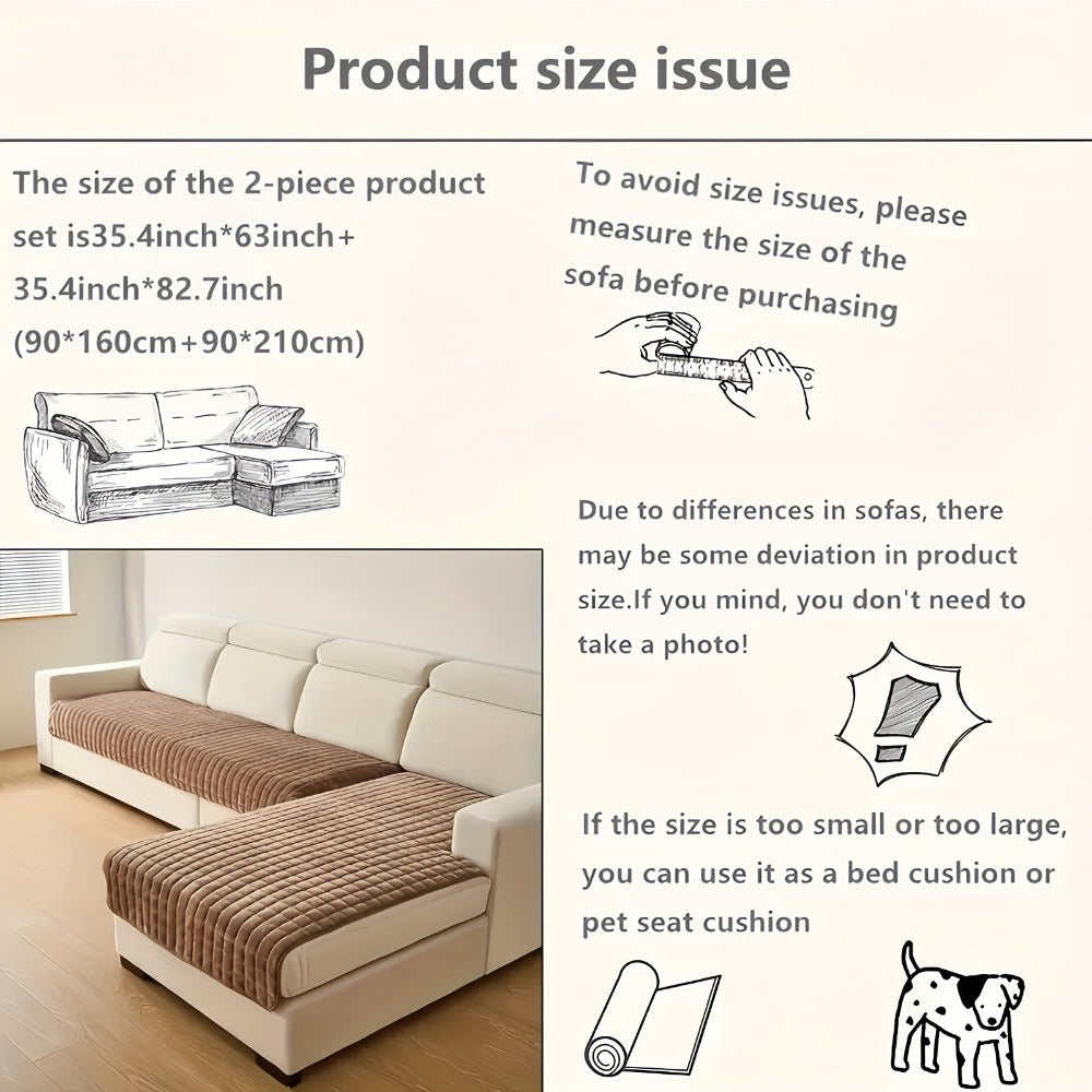 Sofa Cover Quilted-Texture Two-Piece Set with 35.4 x 82.7 and 35.4 x 62.9-Inch Panels in Five Colors