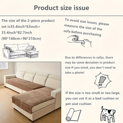 Sofa Cover Quilted-Texture Two-Piece Set with 35.4 x 82.7 and 35.4 x 62.9-Inch Panels in Five Colors