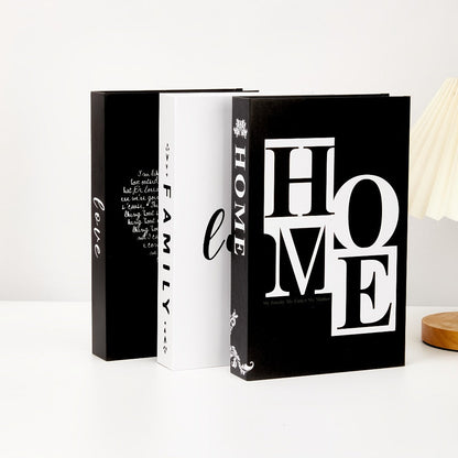Three-Piece Black Decorative Faux Book Set with HOME, FAMILY and LOVE Lettering for Shelf or Coffee Table Display