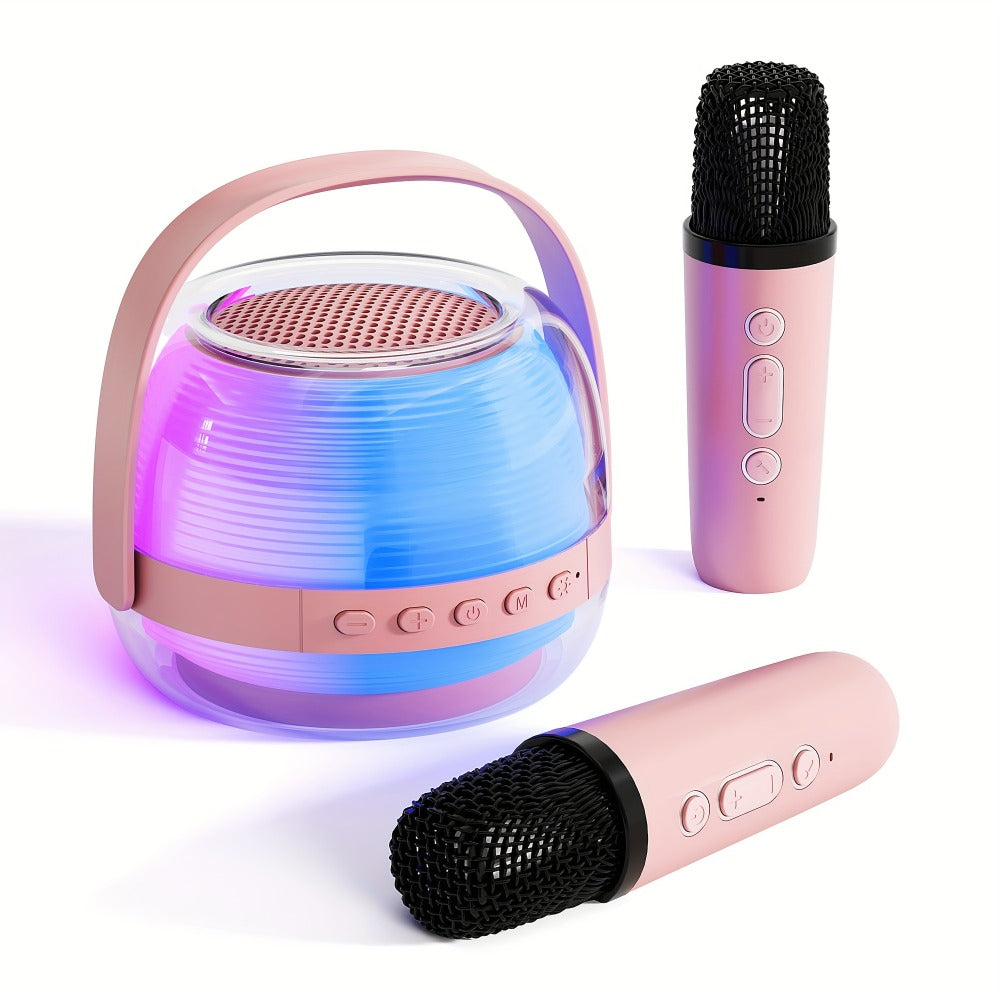 Portable Karaoke Machine with 2 Wireless Microphones, 3-Piece Bluetooth Speaker Set, Ambient Night Lamp Lighting, Birthday Gift for Adults, Kids & Bedroom Home Entertainment