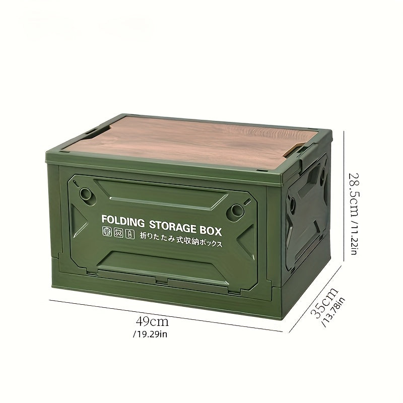 Folding Storage-Box Table with Five Access Doors and Wood-Look Top in One- or Two-Piece Color Options