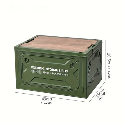 Folding Storage-Box Table with Five Access Doors and Wood-Look Top in One- or Two-Piece Color Options