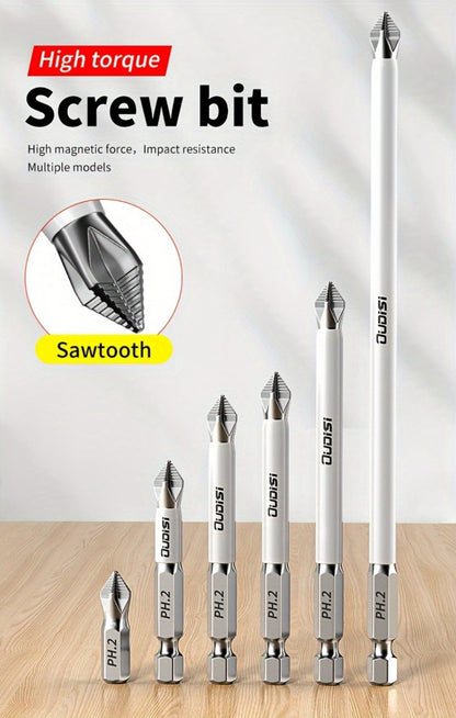 Six-Piece PH2 Magnetic Screwdriver Bit Set in 25, 50, 65, 70, 90 and 150 mm Lengths for Drills and Drivers