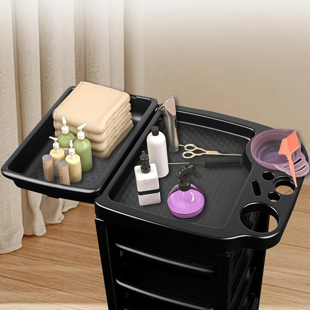 5-Drawer Salon Trolley Cart on Wheels - Professional ABS Rolling Beauty Storage Organizer for Hair Stylist Barber Spa Nail Tattoo Studio, 4 Swivel Casters, Stable Rack, Black