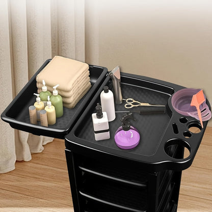 5-Drawer Salon Trolley Cart on Wheels - Professional ABS Rolling Beauty Storage Organizer for Hair Stylist Barber Spa Nail Tattoo Studio, 4 Swivel Casters, Stable Rack, Black