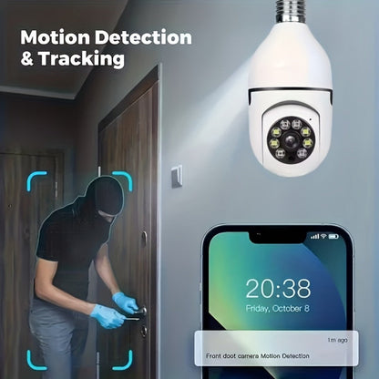 3MP Bulb Security Camera 360° Panoramic WiFi Indoor Surveillance, Dual Band 5GHz & 2.4GHz, Night Vision, Two-Way Audio, App Control – Screw-In Home Garage Pet Baby Nanny Monitor Camera