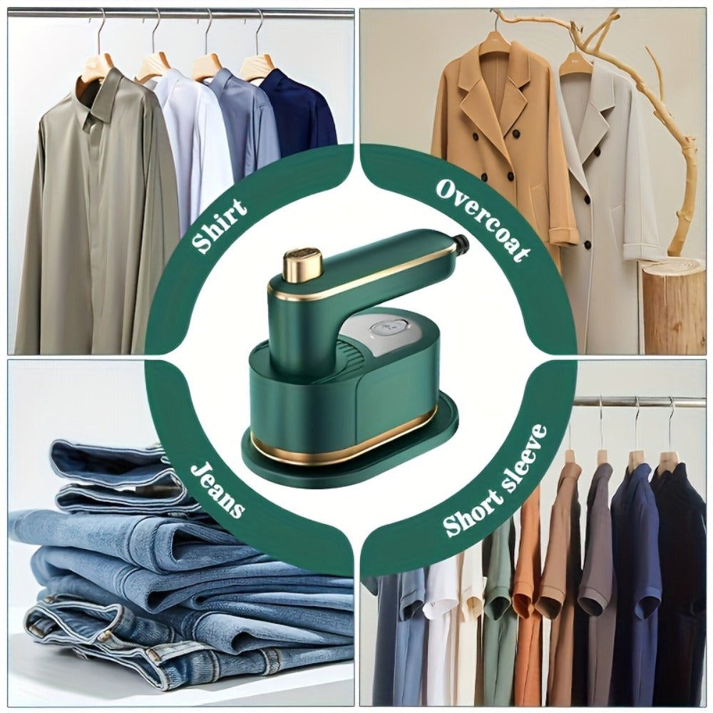 Foldable 3-in-1 Mini Garment Steamer and Iron with 40W Label, Matching Base and Filling Cup