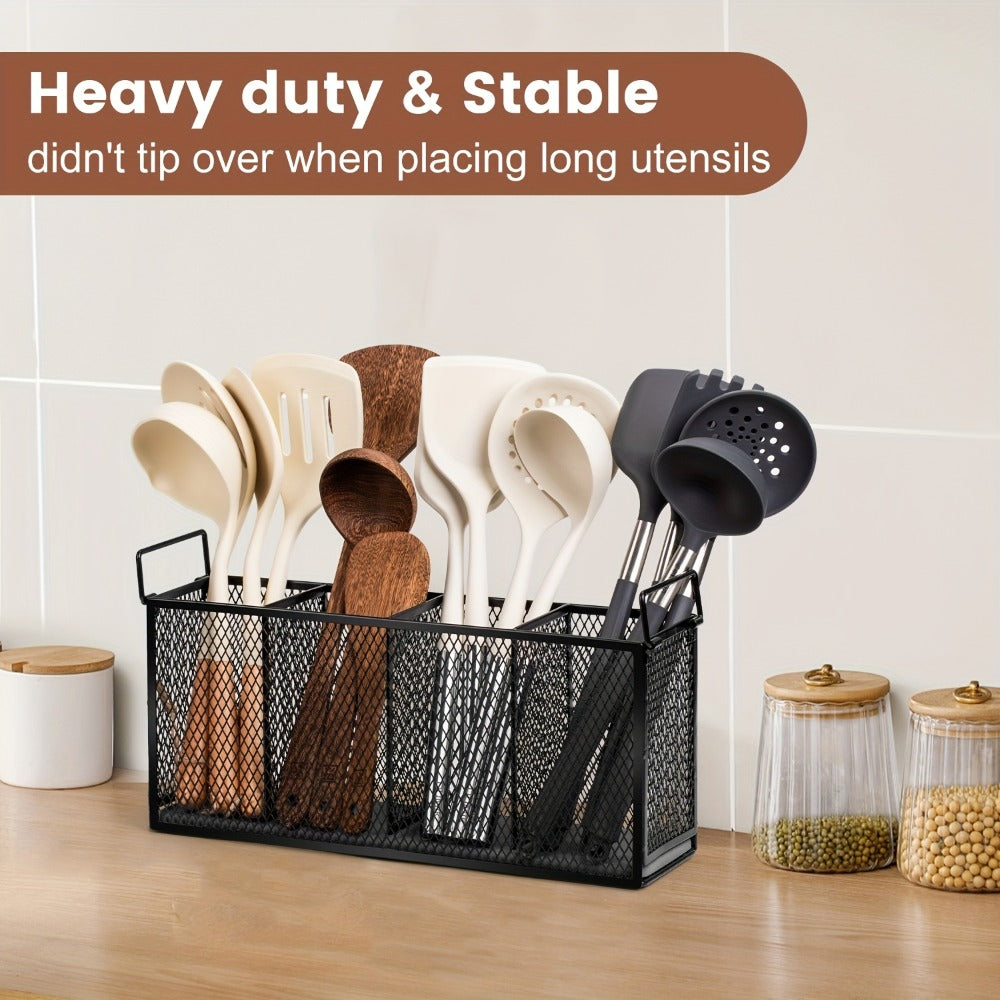 Utensil Kitchen Organizer with Four Mesh Compartments and Removable Diatomaceous Earth Base Insert