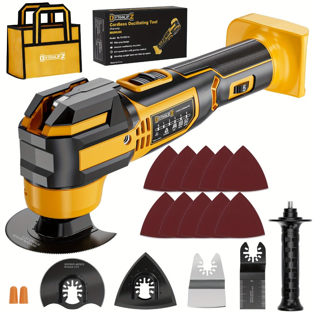 Oscillating Multi Tool Brushless Cordless Compatible with DeWalt 20V / 18V Battery – 21000 OPM Variable Speed, 4.5° Oscillating Angle, Anti-Vibration, Wood Cutting Blades & Sanding Pads (Battery Not Included)