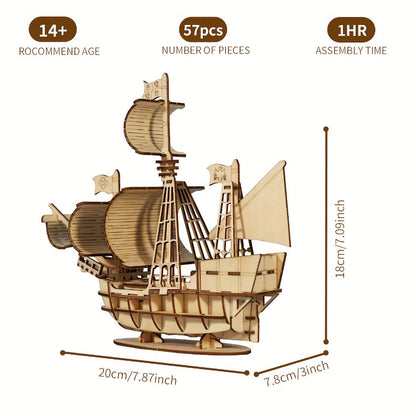 Wooden Sailboat Model Kit Ocean Theme – Handmade 3D DIY Assembly Brain Teaser Puzzle for Adults Teens, Display Ship Model, Nautical Hobbyist Gift for Birthday Christmas Thanksgiving