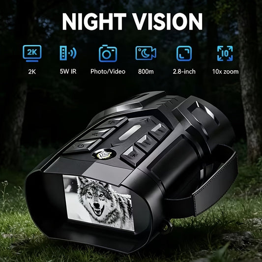 Night Vision Goggles 2K Ultra HD – 5W IR Binoculars with 2.8" IPS Screen, 10X Optical Zoom, 2600ft Range & 2000mAh Rechargeable Battery | Hunting, Camping, Security & Surveillance