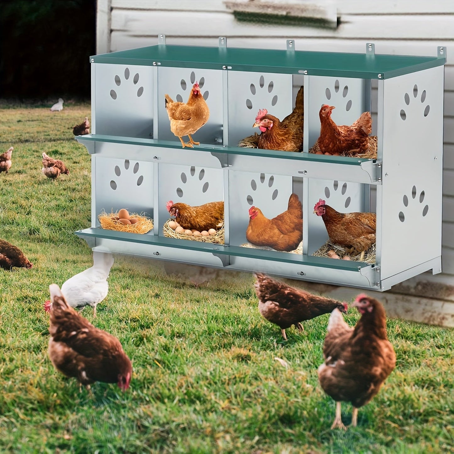 Metal Chicken Nesting Box Galvanized Steel 3-10 Compartment Roll-Away