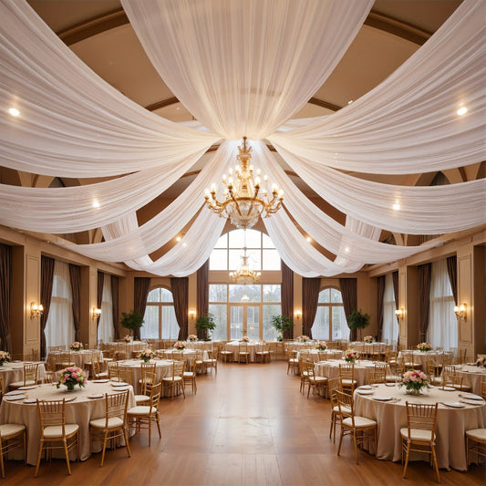 6-Pack Chiffon Ceiling Drapes for Wedding 63x118in - Sheer Polyester Backdrop Curtains with Rod Pockets for Wedding Arch, Party Stage, Photography, Ceremony & Event Decoration Swag