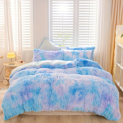 Three-Piece Plush Polyester Duvet Cover Set with Two Pillowcases in 14 Colors and Twin, Full, Queen or King Sizes
