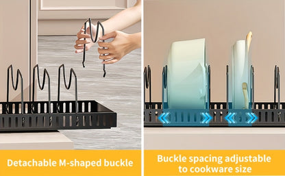 Pull-Out Pot and Pan Organizer with Sliding Cabinet Base, Eight Adjustable Dividers and One- or Two-Pack Options