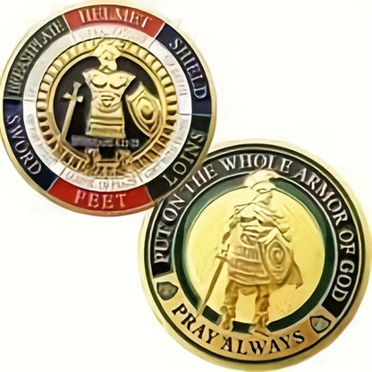Twenty-Piece Armor of God Commemorative Token Set with Gold-Color Finish and Clear Capsules