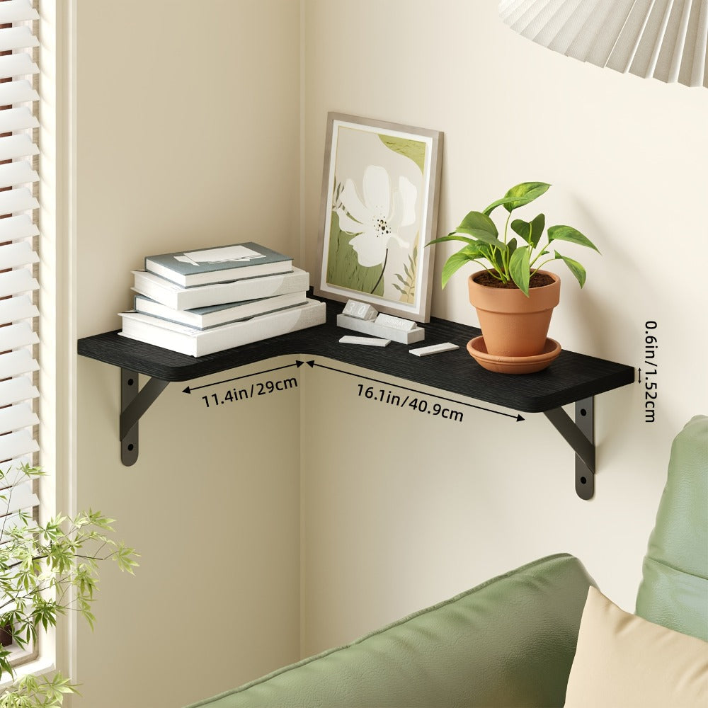 Corner Wall Shelf Set with L-Shaped Boards, Metal Brackets, Five- or Six-Piece Options and Seven Finishes