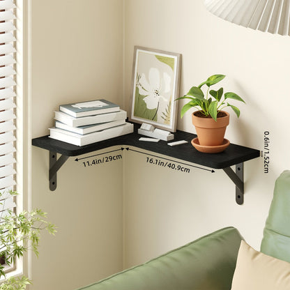 Corner Wall Shelf Set with L-Shaped Boards, Metal Brackets, Five- or Six-Piece Options and Seven Finishes
