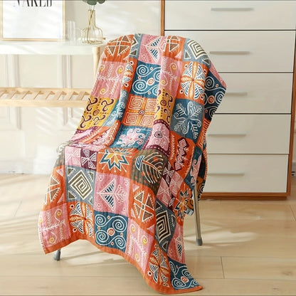 80 × 160 cm Printed Bath Towel with Six Patchwork, Dragonfly, Sunflower and Floral Patterns