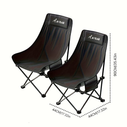Portable Folding Moon Chair High Back 2pcs – Durable Iron Alloy Frame, Lightweight Foldable Camping Chair for Outdoor Leisure, Fishing, Beach & Backyard – Khaki or Black