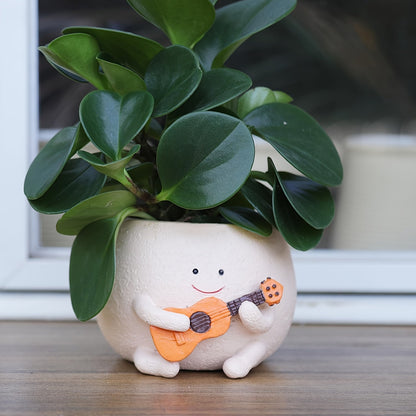Character Planter with Musical Figure Detail in Guitar, Hanging-Bear or Purple-Ukulele Design Options