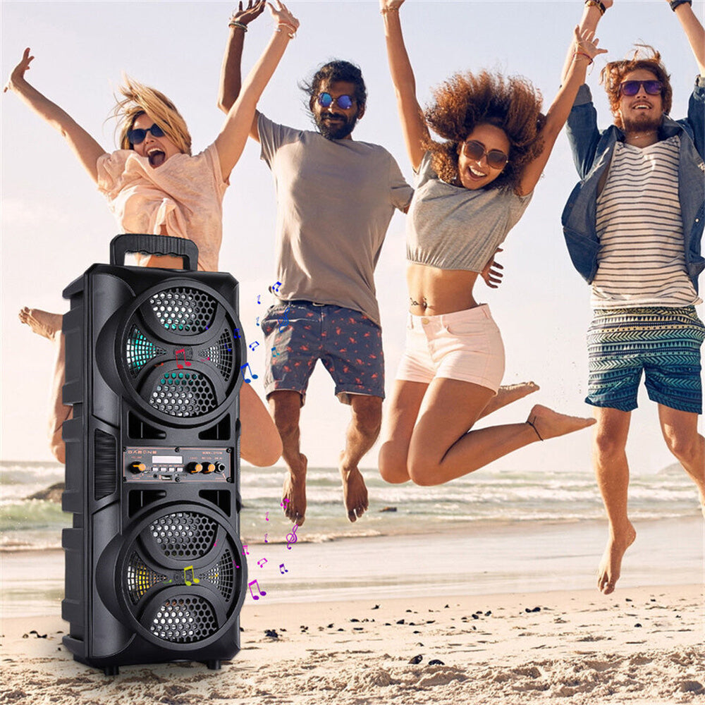 Bluetooth Speaker DAFENG Dual 6.5-Inch Karaoke Trolley with Wired Microphone, LED Lights, USB, TF and AUX