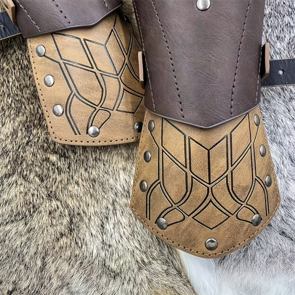 Costume Accessories 2-Piece Embossed Faux Leather Arm Guards with Buckle Straps in Black for Themed Events