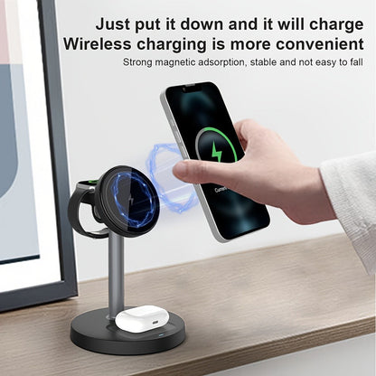 3-in-1 Wireless Charging Station 6 Colors Fast Qi Charger for iPhone 17/16/15/14/13/12, Apple Watch Ultra/Series 11/10/9/SE & AirPods 4/3/2 Pro – Anti-Slip Foreign Object Detection | Pink White Black Purple Green Blue