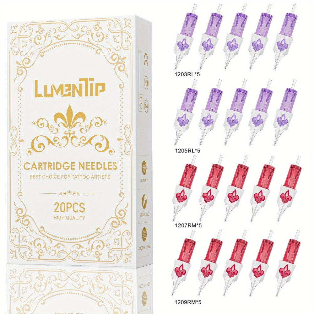 Tattoo Cartridge Needles with LumenTip Label, 20 or 50-Piece #12 RL RS RM M1 Cartridge Pack Choices
