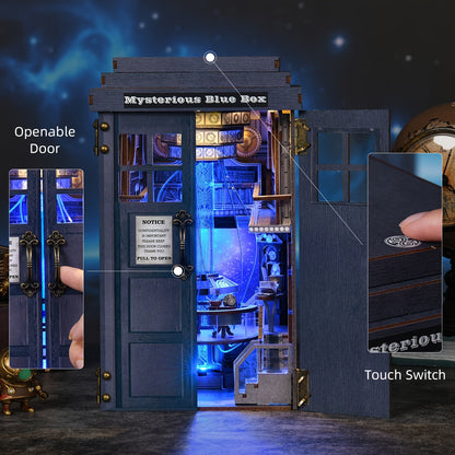 Mysterious Blue Box Book Nook Kit CH08 with 368-Piece Fantasy Workshop Scene and Touch-Controlled Blue Light