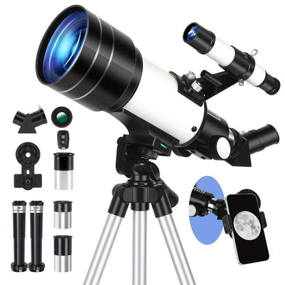 Monocular Telescope 150X with 3 Eyepieces, 70mm Aperture & Tripod – Portable Astronomical Refractor with Phone Holder & Barlow Lens, Easy Setup, Best Gift for Nature, Education & Stargazing