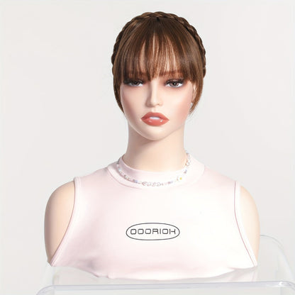 Headband Hair Extension with Bangs Synthetic — Women's Clip-On Fringe, 4 Colors: Black, Reddish Brown, Light Brown, Khaki, 4 Inch, Cosplay, Halloween & Party