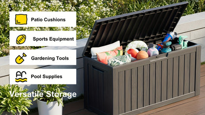 75-Gallon Outdoor Storage Deck Box with Hinged Lid, Side Grips, Small Wheels and Two Color Options