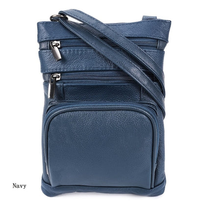 Genuine Leather Shoulder Bag for Women Men Soft First-Layer Cowhide Crossbody Bag Multi-Pocket Messenger Bag 3 Sizes Fits Smartphone Tablet Daily Work Travel – Black Red Brown Navy