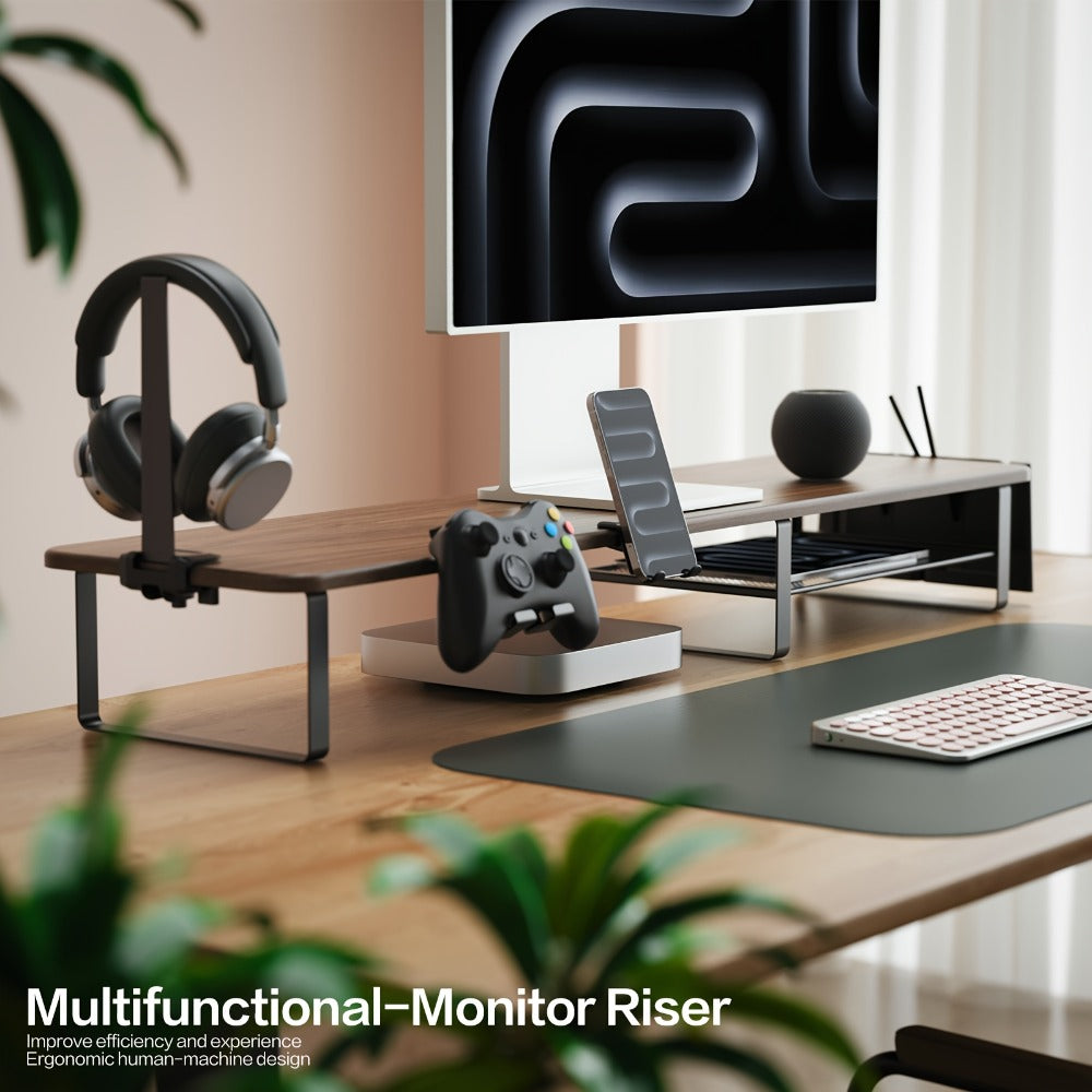 Monitor Stand Organizer with Headset Holder Phone Stand & Game Controller Holder, Versatile Desktop Riser for Computer Monitor Laptop
