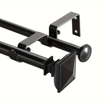 Double Curtain Rod Set with Square Urn Finials Adjustable Double Drapery Rod 5 Finishes 2 Sizes Window Curtain Hardware Easy Install