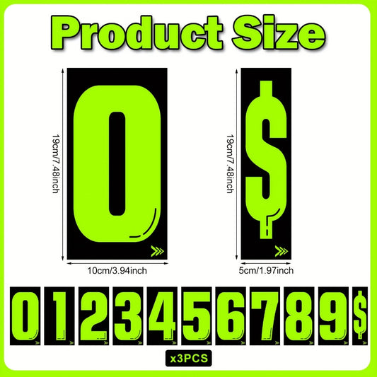 Windshield Pricing Number Decals 33pcs 7.5" Chartreuse Vinyl – Car Dealership Lot Pricing Stickers 0-9 for Auto Vehicle Window, Large Bold Numbers, Weather Resistant