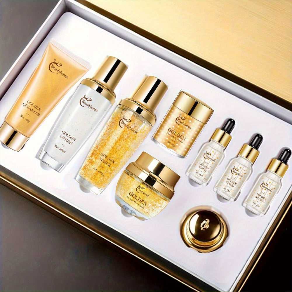 Skincare Set with Beautyluress Label, 9 Collagen and Hyaluronic Acid Cleanser Serum and Cream Items