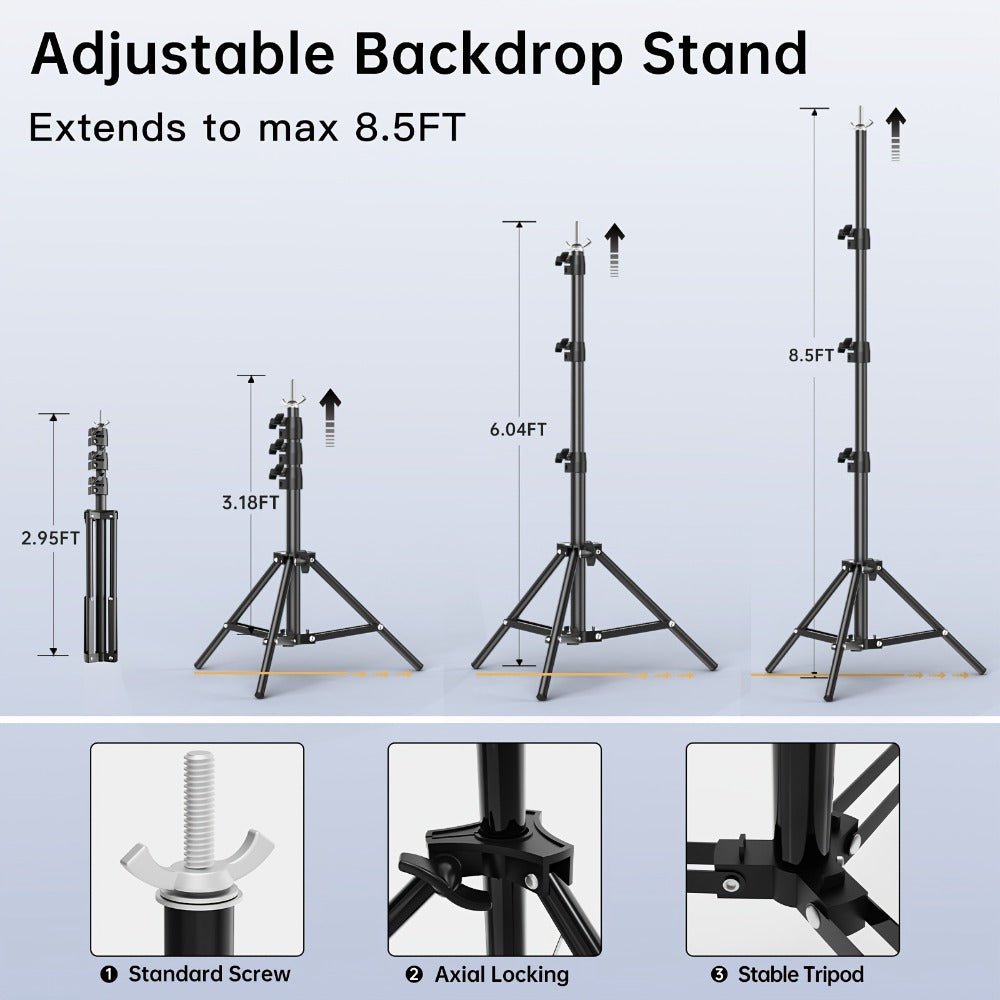 BEIYANG 8.5x10ft Adjustable Photo Backdrop Stand Kit with Carrying Bag | Background Holder Support System for Photography Studio, Video Production, Party Decoration & Advertising Display