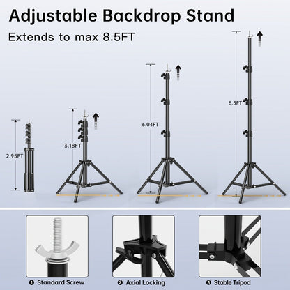BEIYANG 8.5x10ft Adjustable Photo Backdrop Stand Kit with Carrying Bag | Background Holder Support System for Photography Studio, Video Production, Party Decoration & Advertising Display