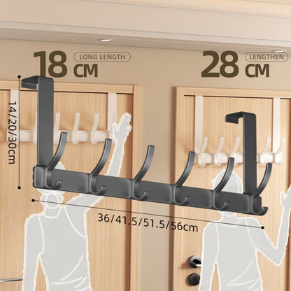 Over-the-Door Hook Hanger Sets in Black with Two 5- or 6-Hook Racks for Keys, Hats and Bags