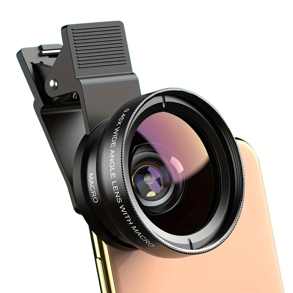 Two-in-One Universal Clip-On Smartphone Camera Lens with 0.45x Wide Angle and 12.5x Macro Optics