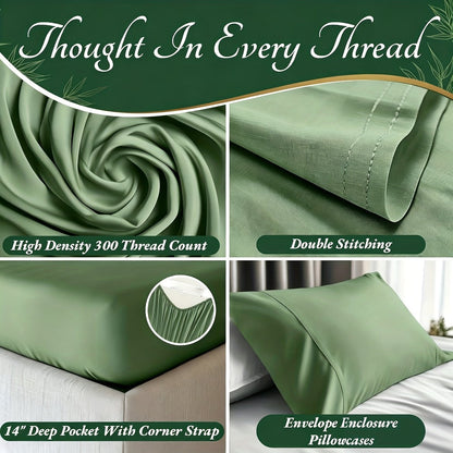 Bed Sheet Set Bamboo-Derived Fabric with Four Bed Sizes, Documented Sheet Dimensions and Thirteen Colors